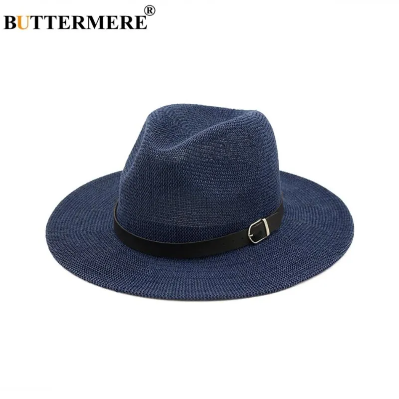 BUTTERMERE Beach Straw Hat Brown Women Mens Wide Brim Elegant Panama Hat Fedora Female Casual Fashionable Summer Sun Hats2285
