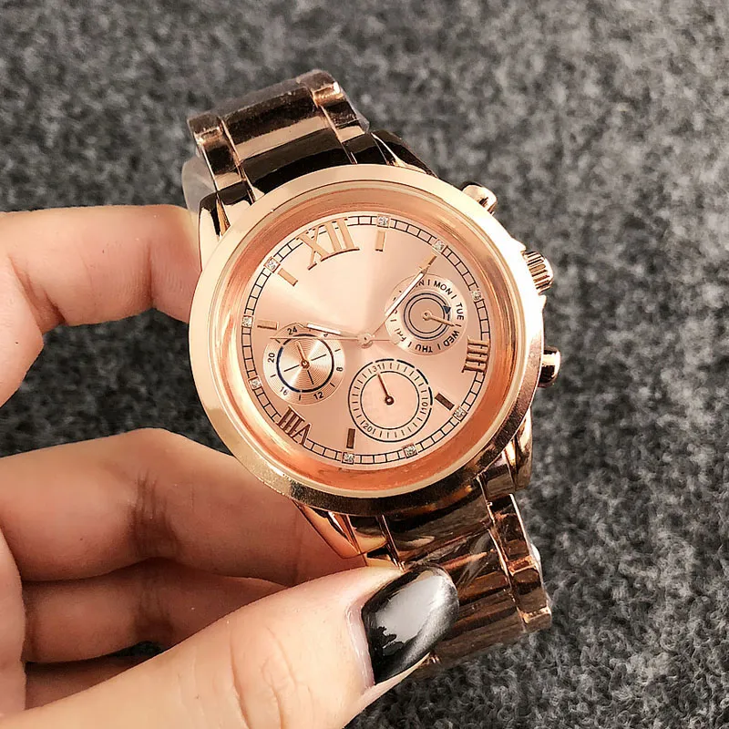 Fashion Brand wrist watch for women's Girl 3 Dials style Steel metal band quartz watches TOM 6766