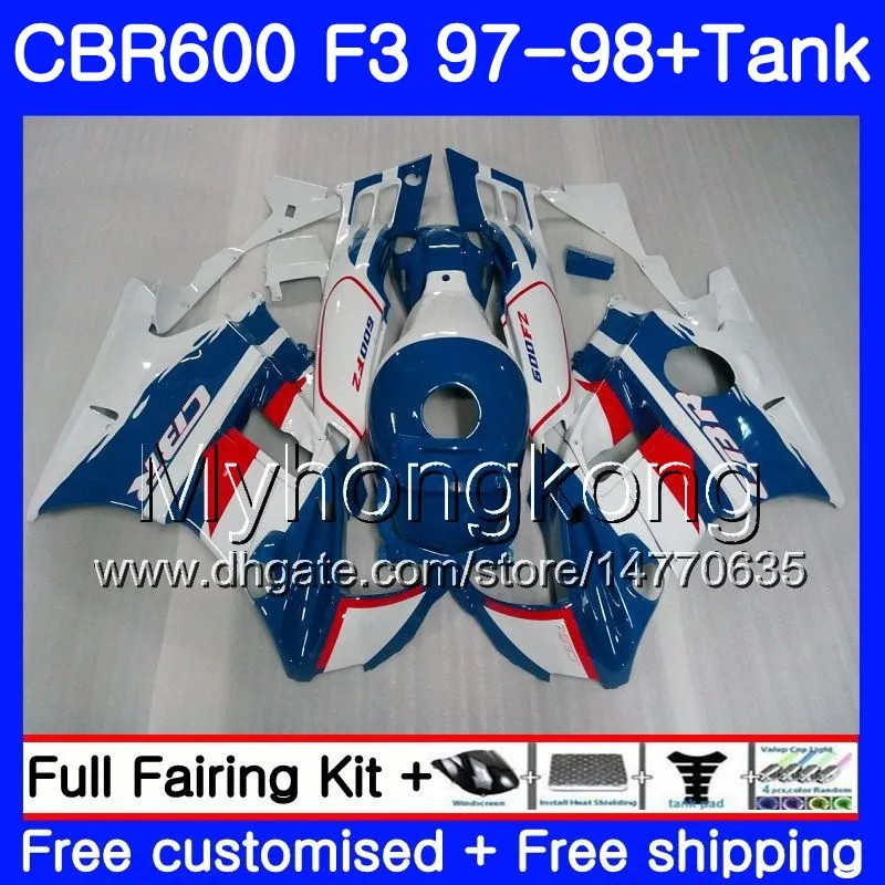 Body + Cowling Hot Blue Tank voor HONDA CBR 600 FS F3 CBR600RR CBR 600F3 97 98 290HM.8 CBR600 F3 97 98 CBR600FS CBR600F3 1997 1998 Valerijen