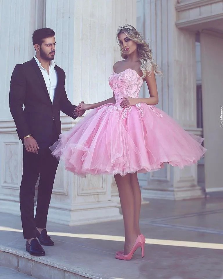 Oriente Medio Dubai Formal Corto Sexy Vestidos De Fiesta De Bienvenida Vestidos Con Cuentas Cariño Rosa Corto Tul Vestidos De Baile Personalizados