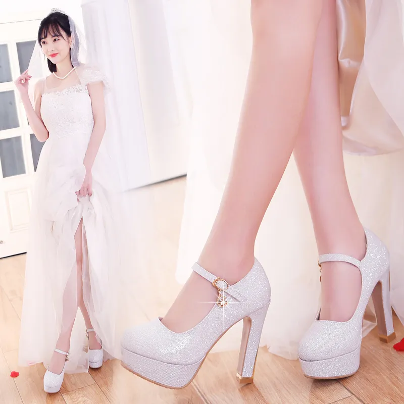 Big Small Size 33 To Size 40 41 42 43 Elegant wedding heels shoes bride metal flower silver pumps high platform designer shoes