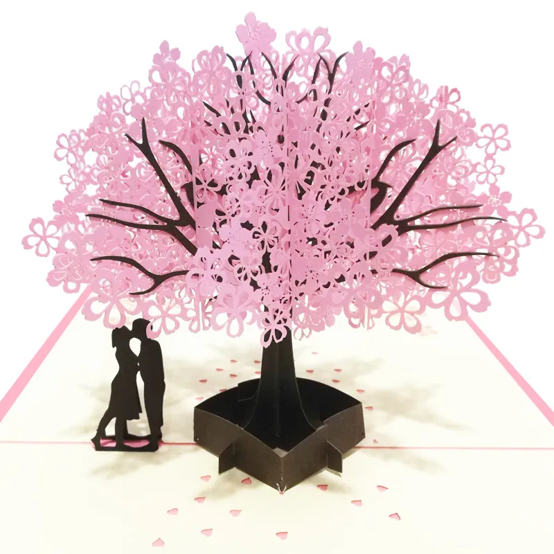 3D Pop Up Birthday Cards Inbjudan Cherry Blossoms Presentkort med kuvert Thanksgiving Laser Cut Christmas Blank gratulationskort