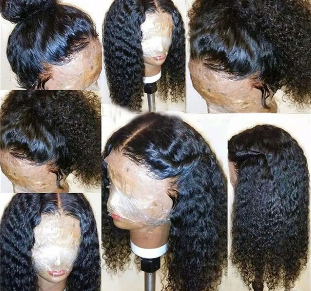 짧은 물결 레이스 프런트 인간의 머리 가발은 흑인 여성 180 % 밀도 곱슬 머리카락은 사람의 머리 가발을 뽑은 360
