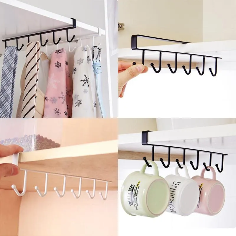 6 ganci supporto di tazza Hang Kitchen Cabinet Sotto ripiano Rack Organizer pronto a nave