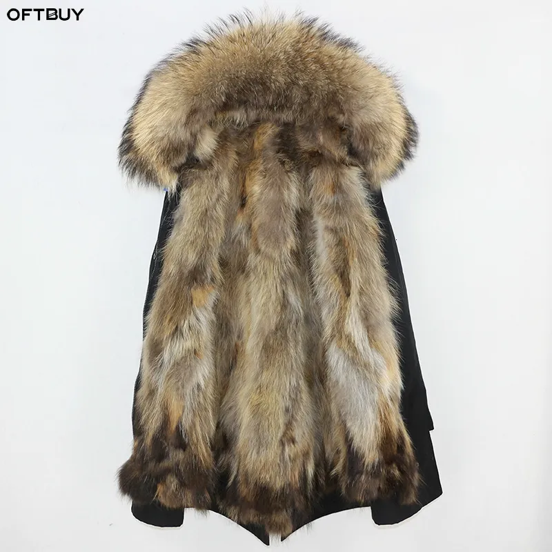Oftbuy Vattentät Parka Real Fur Coat Vinterjacka Kvinnor Naturlig Raccoon Fur Collar Fox Fur Liner Varm Tjock Streetwear Outwear CJ191213