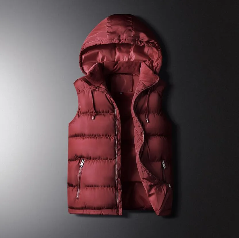 Designer herrvästar Mode trend stilig hooded tjock bomull väst vinter varm smal västjacka i 3 färger