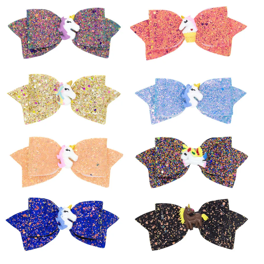 Bébés filles Enfants Mignon licorne Barrette Bokwnot Paillettes Barrettes enfants Barrettes Barrette cheveux accessoires 8 couleurs A297