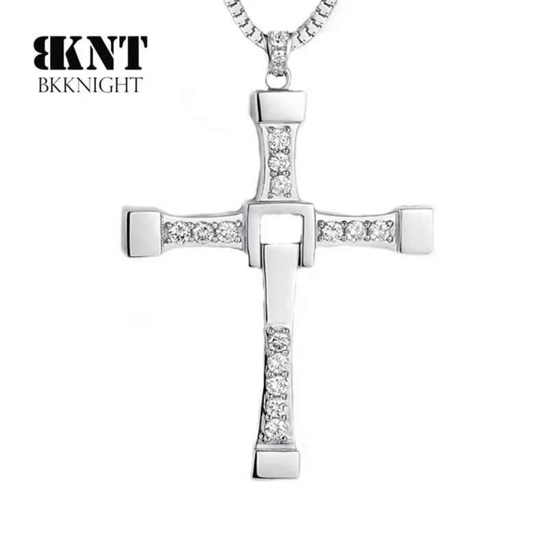 Fast and furious 8 hip hop CZ stones Cross necklace pendant 316 stainless steel Dominic Toretto cross necklace men women jewelry