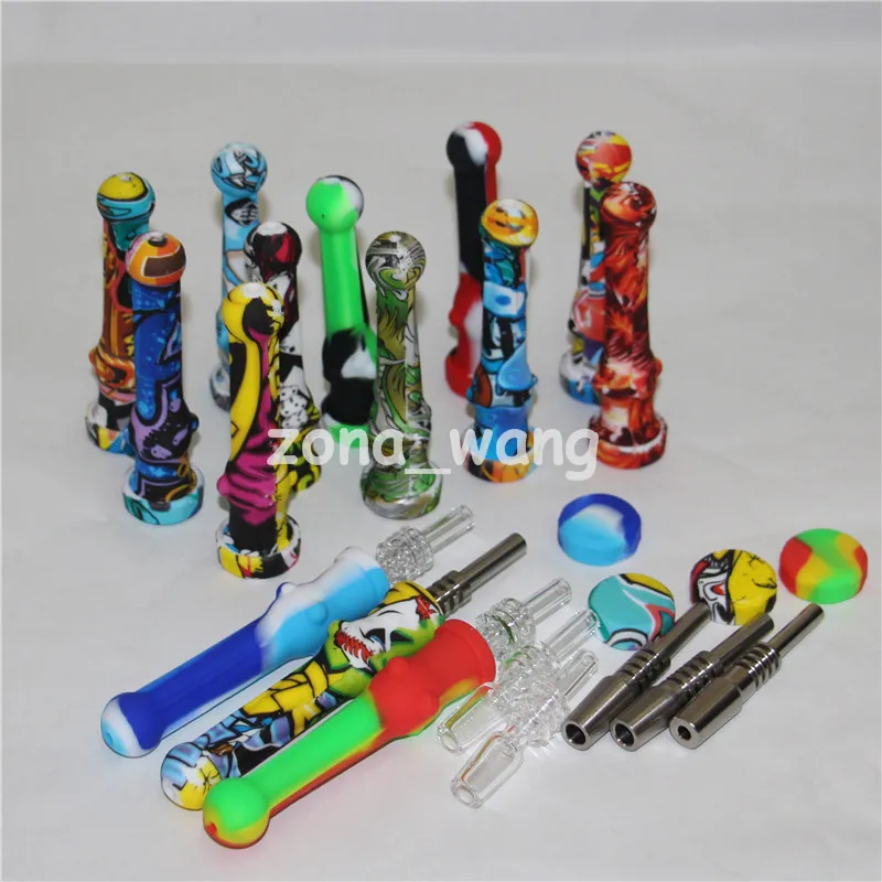 Kit di nettare in silicone DHL per fumatori Mini NC dal design semplice da 14 mm con tubi di paglia dab per uccelli con punta in silicone con punta in titanio