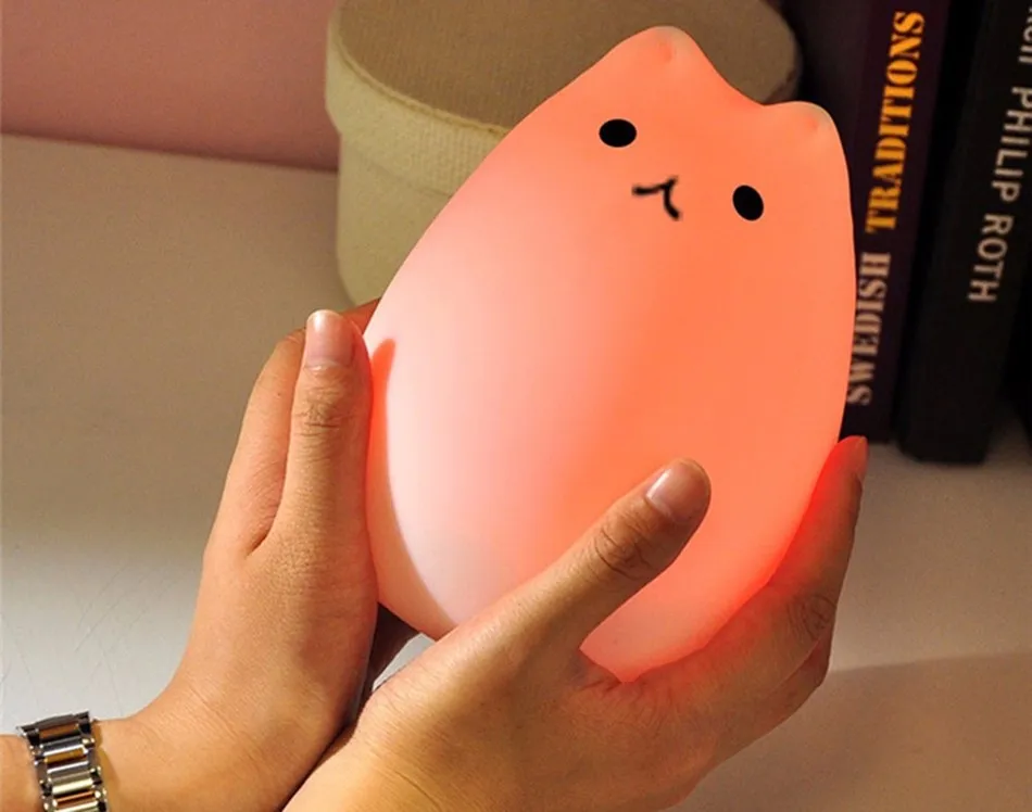 Premium 7 kolorów Cat LED USB Dzieci Animal Light Light Silikon miękki kreskówka lampa żłobka Lampa oddychająca
