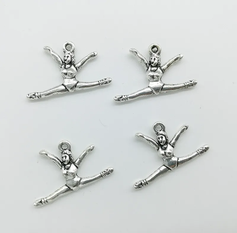 50 stks / partij Gymnast Atleten Charms Hangers Retro Sieraden Accessoires DIY Antieke Zilveren Hanger voor Armband Oorbellen Sleutelhanger 27 * 16mm