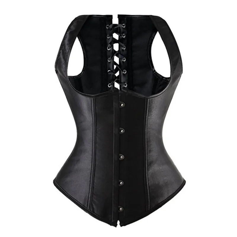 Black Satin Boned Busk Corset Top