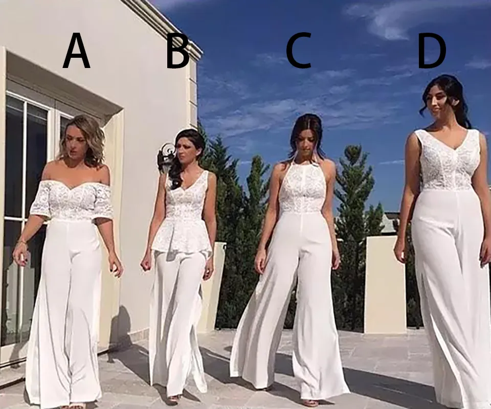 Cheap Newest Jumpsuit Bridesmaid Dress Pant Suit Garden Country Formal Wedding Party Guest Maid of Honor Gown Plus Size Custom Made BD8948