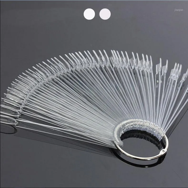 50PCS Clear Natural Fan a forma di punte per unghie finte Polish UV Gel Sticker Decorazione Display Stick Gel Salon Tool Punte per nail art finte