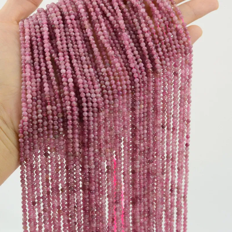 2mm 3mm 4mm Faceted Natural Red Tourmaline Stone Beads Round Loose