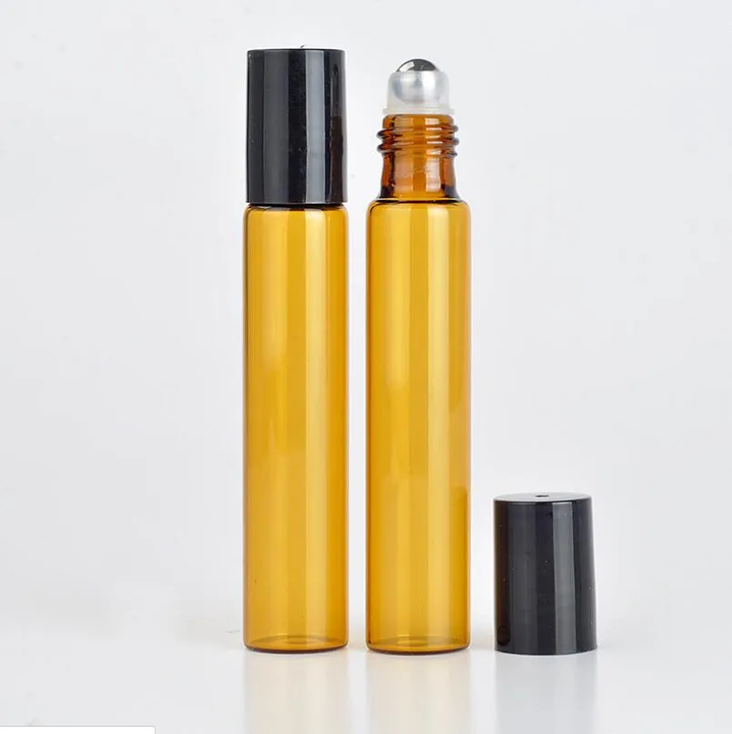 HOt Sale 1200pcs/lot 10ml Amber Glass Roll On Bottle with Stainless Steel Roller Ball Essential Oils Brown Perfume Bottles LX5835