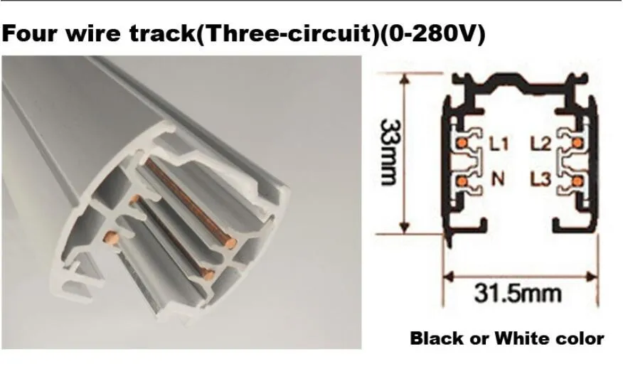 Binario a circuito trifase a 4 fili, connettori binari leggeri a binario, binari universali, binario in alluminio, apparecchi di illuminazione,
