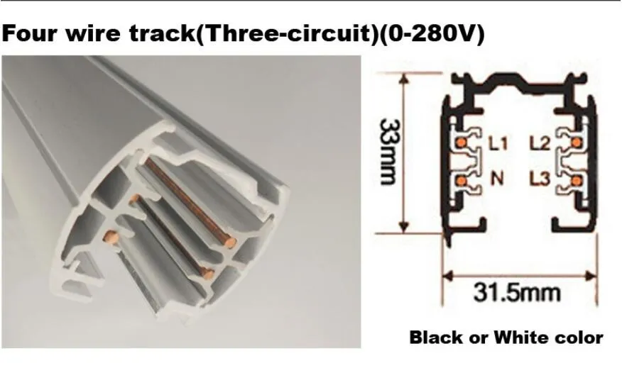 Rail de voie à Circuit triphasé à 4 fils, connecteurs de rail léger, rails universels, rail en aluminium, luminaires,