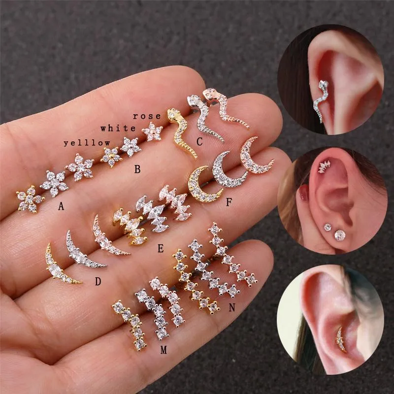 Other Jewelry Sellsets 1Piece 20g selling classic designs rose gold silver color moon crown flower cz ear tragus daith piercing earring