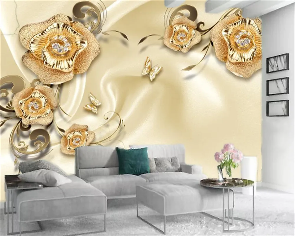 Custom Luxury Diamond Flowers Noble and Beautiful Atmospheric Interior Decoration Silk Mural Wallpaper