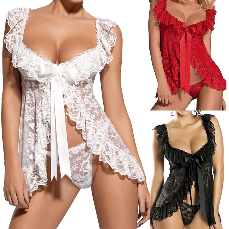 Nieuwigheid verleiding vrouwen sexy lingerie erotische kostuums kant nachtkleding nachthemd + G snaar lichaam pop ondergoed nachtkleding qqny22