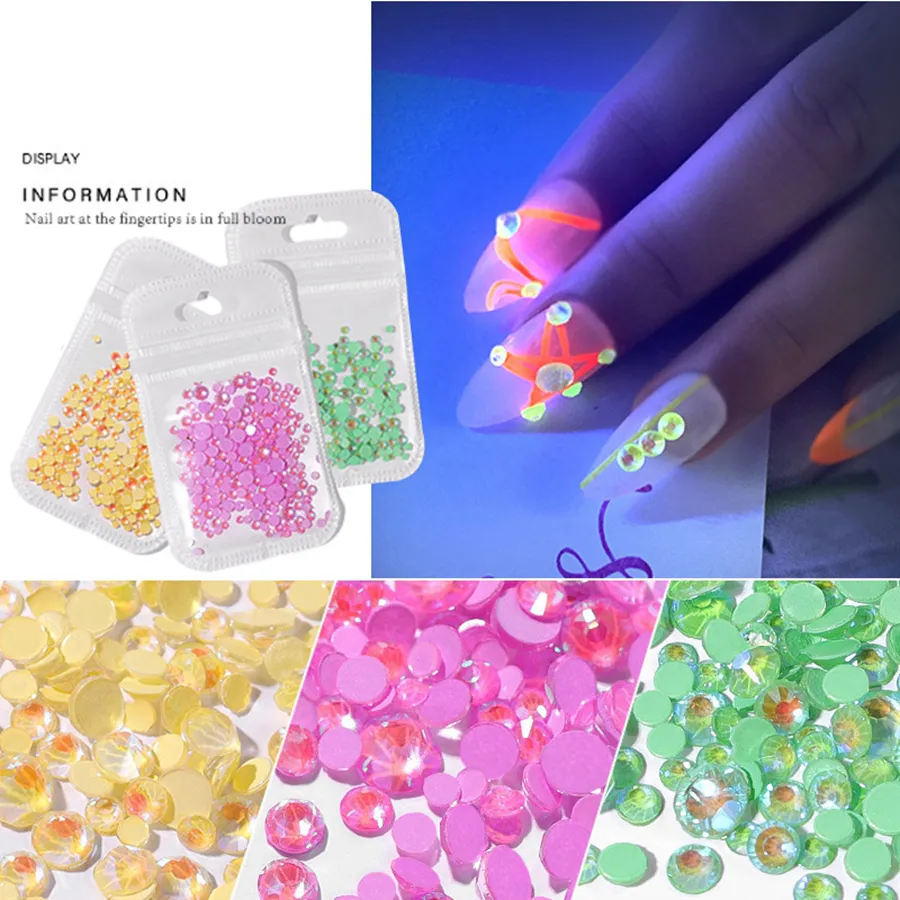 Luminous 3D Kryształowe Nails Art Rhinestone Flatback Glass Nail Art Decoration 3D Glitter Diament Wiertło Narzędzia Do Makijażu Rra2078