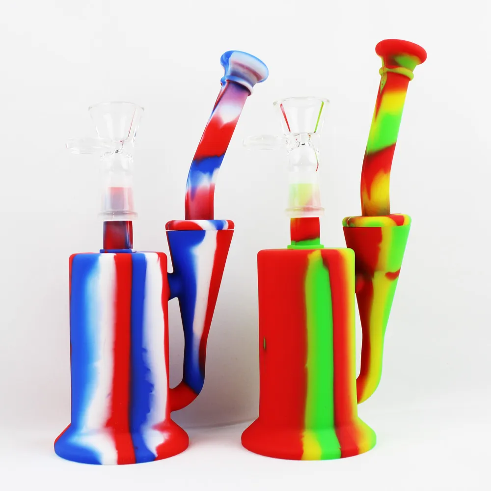 8 Silicone Recycler Dabs Rig With Glass Bowl Unbreakable Portable Wax