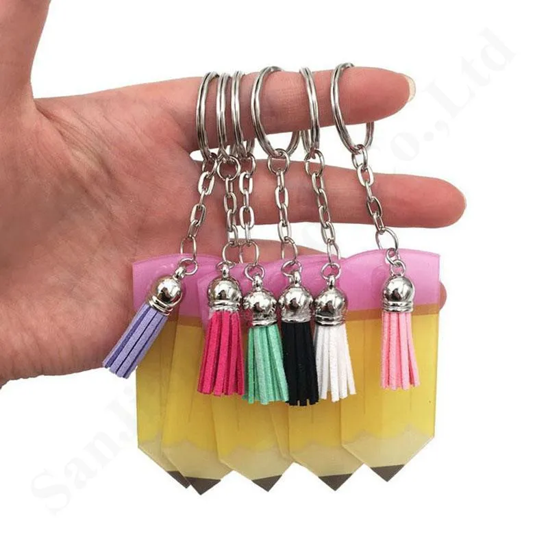 Keyring Keychains Tassel Decor Buckle 8*3CM Acrylic Teacher Appreciation Gifts Pencil Dangle Charms Key Rings Christmas Halloween A110401