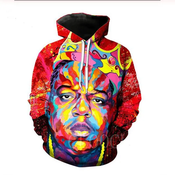 Neue modische 3D-Druck-Hoodies im Harajuku-Stil B.I.G. Biggie Herren Damen Herbst und Winter Sweatshirt Hoodies Mäntel