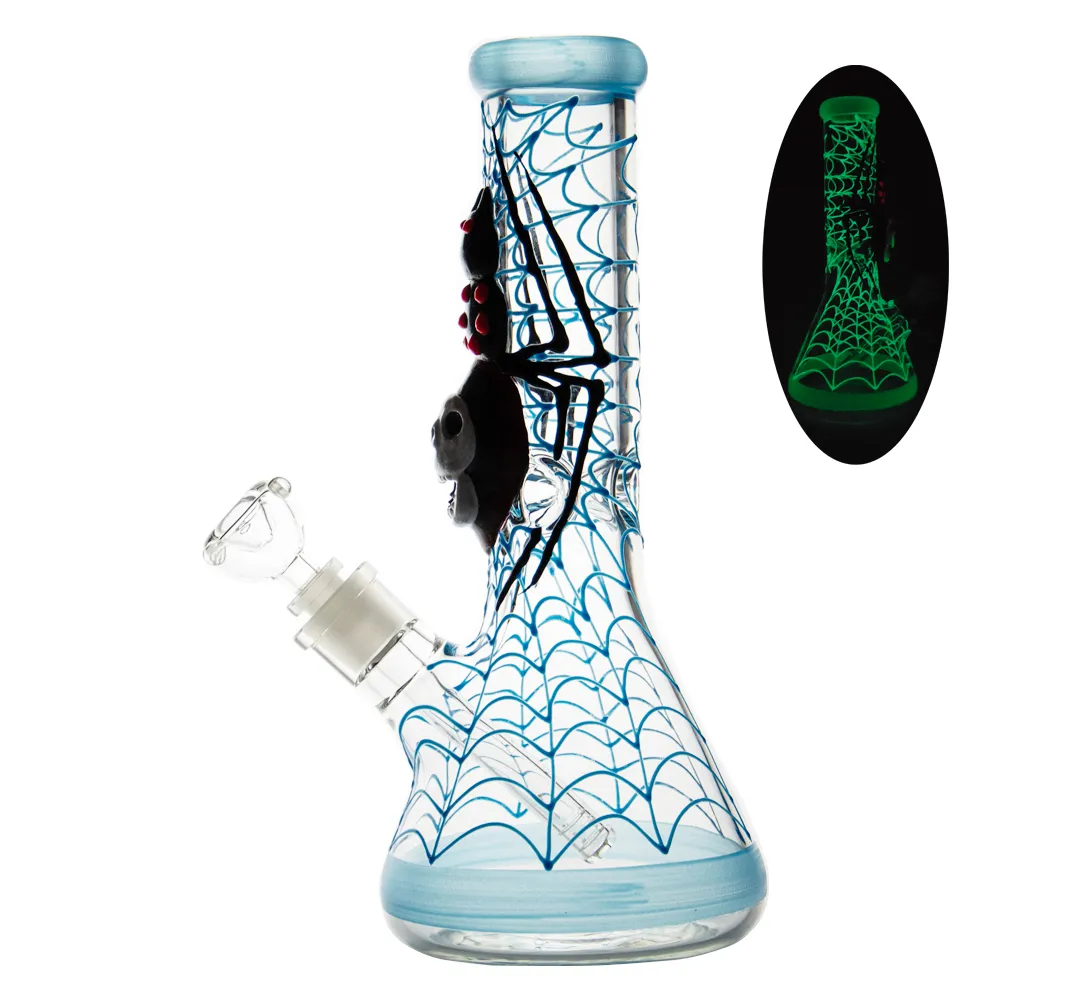 12 pulgadas 7 mm Cabezal BONG Glow en el vidrio oscuro Bong 3D Spider Ghost Ghost Head Luminoso Tubo de agua DAB Rig Agua Bongs