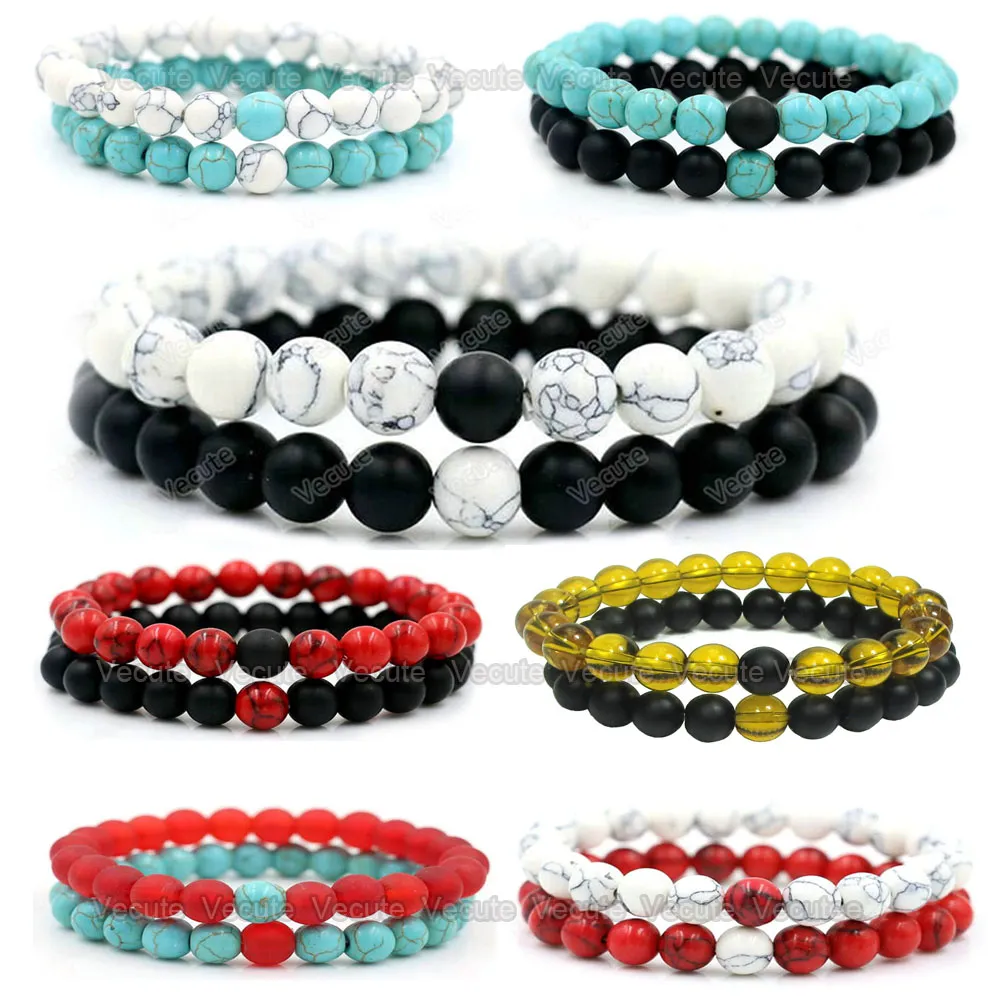 Moda pedra frisados ​​pulseiras casal Braceletes para as Mulheres Homens Amizade Turquesa Jóias amantes presente agradável Mens Pulseiras com contas