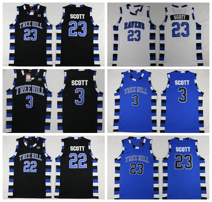 NCAA One Tree Hill Ravens Basketball Jersey Brother Movie 3 Lucas Scott 23 Nathan Scott Black White Blue