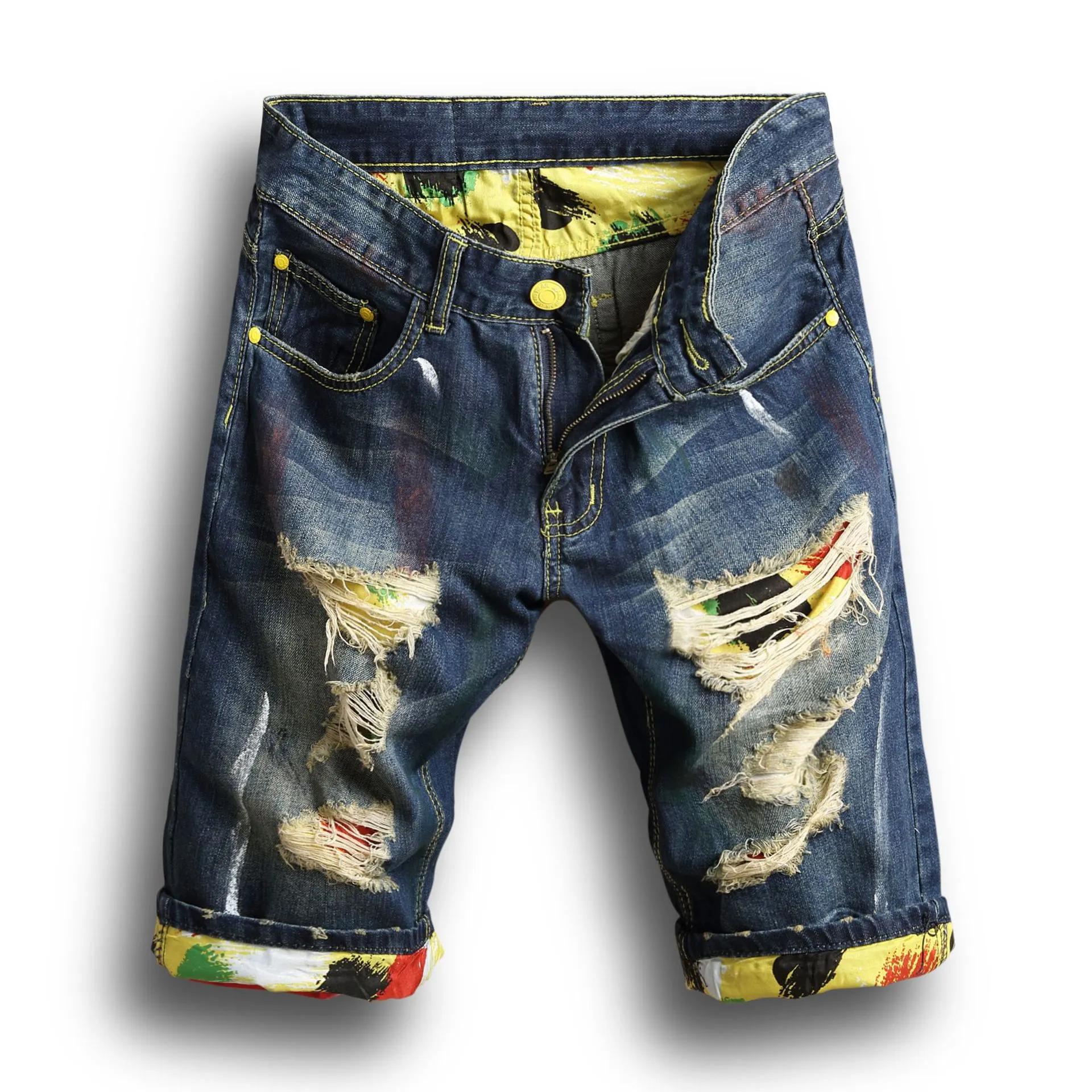 Mode Männer Denim Jeans Dünne Gerade Hosen Trend Herren Designer Hosen Neue Sommer Herren Löcher Denim Shorts