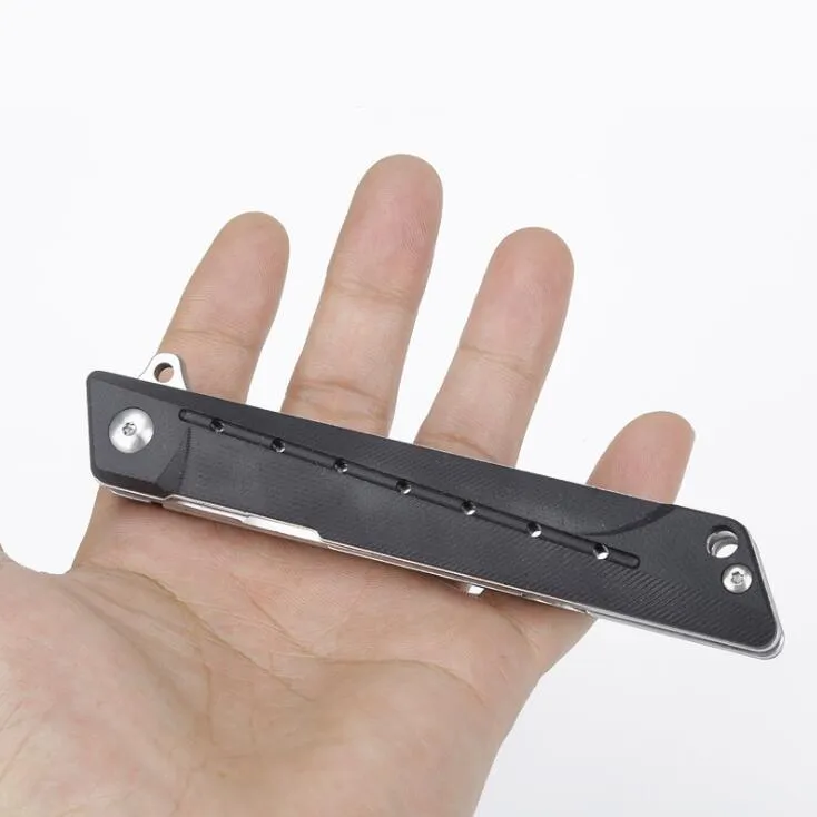 Couteau pliant flipper à roulement à billes chaud 3 6 d2 lame tanto satinée noir g10 manche en tôle d'acier inoxydable couteaux edc