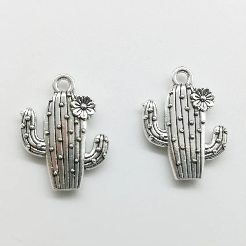 100PCs Flower Cactus Charms Pendants Retro Smycken Tillbehör DIY Antik Silver Hänge För Armband Örhängen Keychain 20 * 15mm