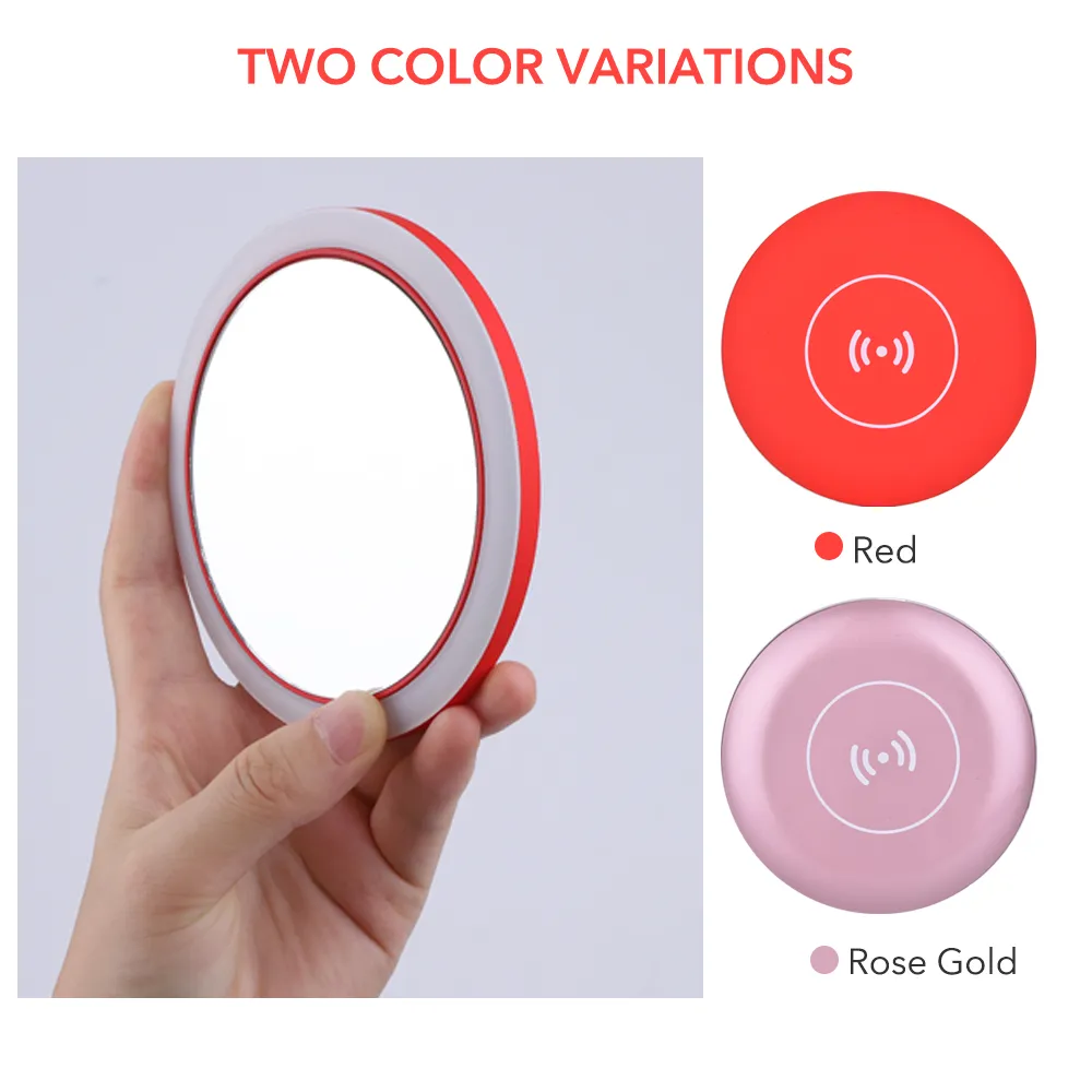 Portable Led Makeup Mirror Compact Travel Pocket Qi Wireless Charging Touch Sense Mirrors with Light for Beauty free ship