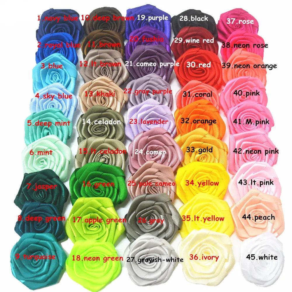 45 couleurs 1.7 "plié tissu fleur bricolage satin ruban cercle style bouffée pour couvre-chef accessoires de vêtement