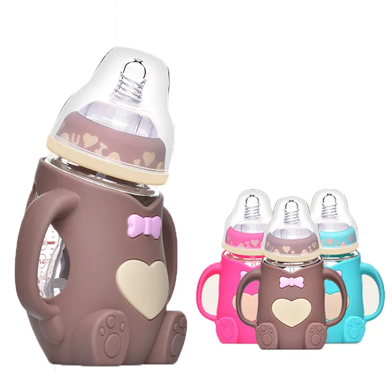 240ml Baby Feeding Bottle Silicone Glass, BPA-Free, Safe
