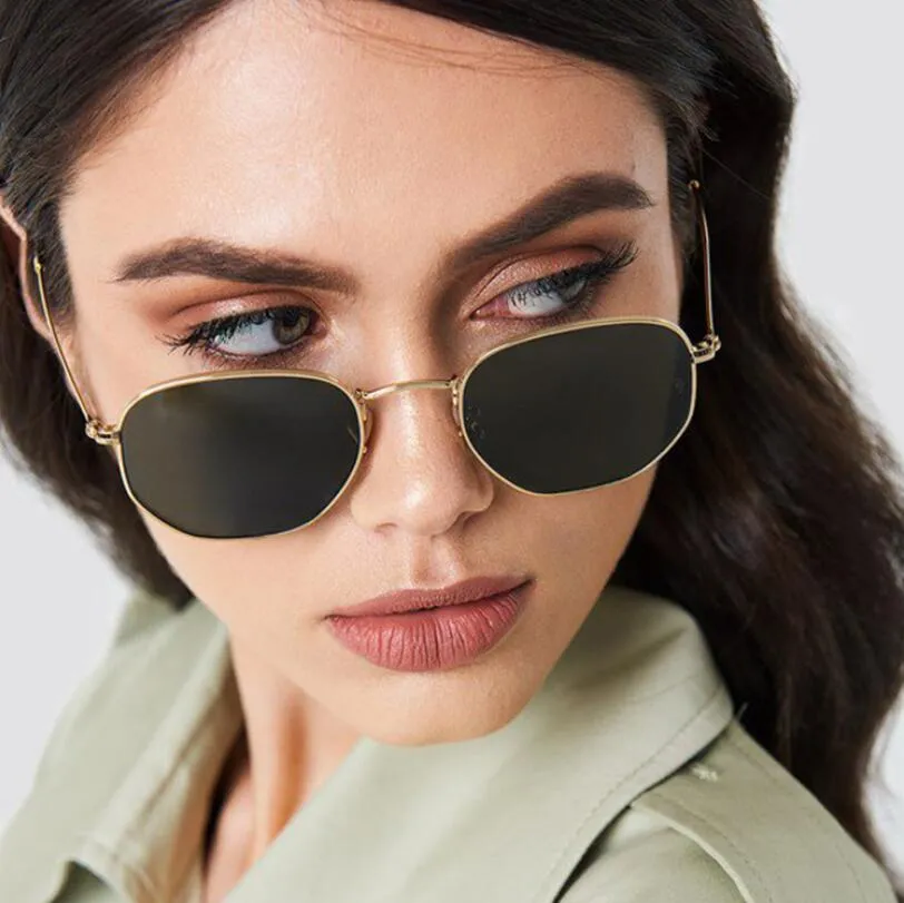 Wyprzedaż hurtownia-moda 2019 wielokątne kobiety okulary przeciwsłoneczne Mężczyźni Gla La LUX Retro metalowe ramki lustrzane okulary przeciwsłoneczne