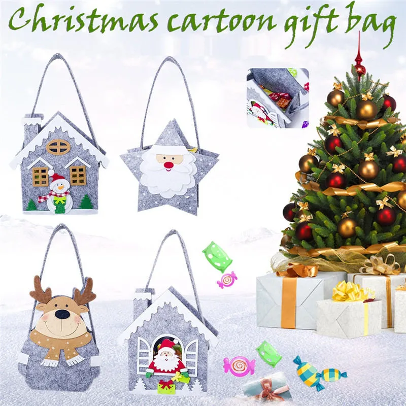 Borsa natalizia in pile Borsa natalizia Mini Borsa portaoggetti Borsa in stoffa per caramelle Alce Pupazzo di neve Decorazione borsa regalo per bambini Babbo Natale