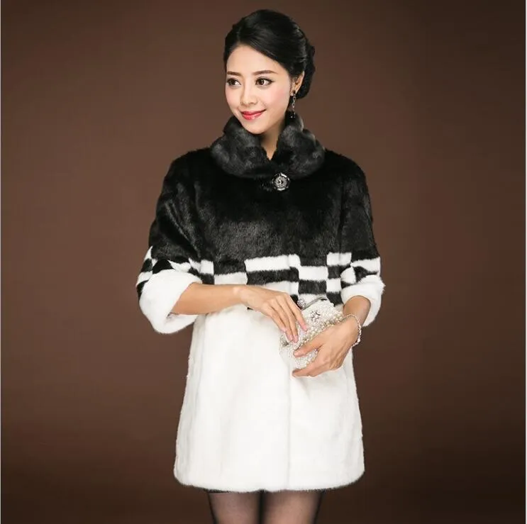 Japanese Fashion Long Faux Mink Fur Coat Winter Women Fur Jacket Overcoat Black White color Clothing Winter Warm Slim Fur Coat