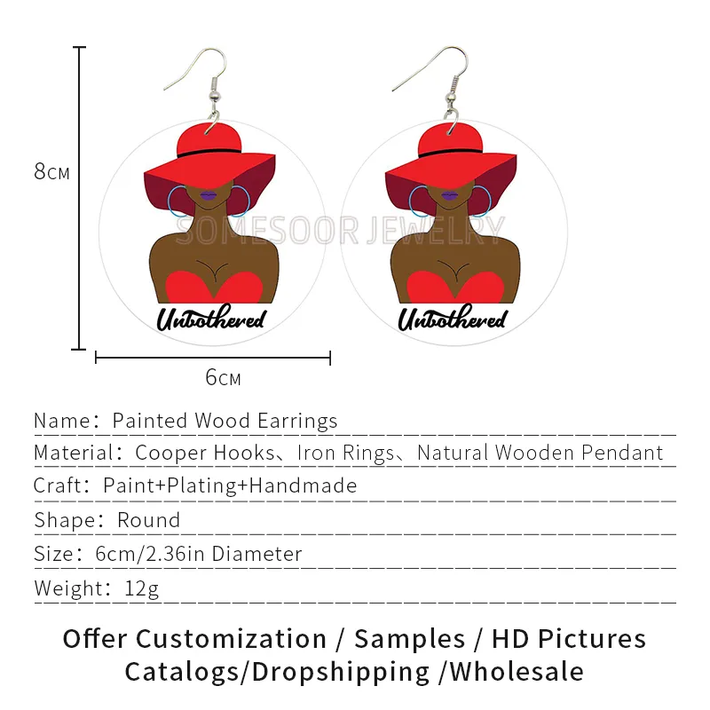 Natural Black Hair Blessed Woman African Wooden Drop Earrings Strong Educated Queen Afro Sayings Dangle For Women Gifts288z