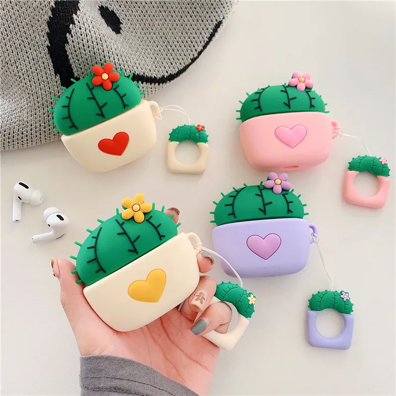 Moda Capa de Proteção Cactus Bonito para Airpods Pro3 Bluetooth Headset Anti-Quebra Capa Para Airpods Padrão Caixa de Armazenamento 4 Cores Atacado