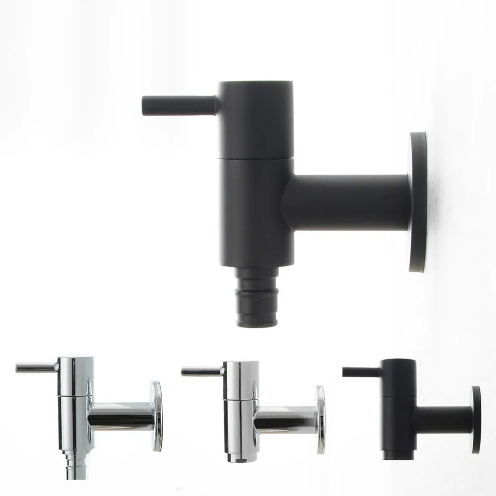 Grifo De Lavadora Doble Negro G1/2 | Acero Inoxidable, Montaje En Pared, Para Fregadero Y Lavadora