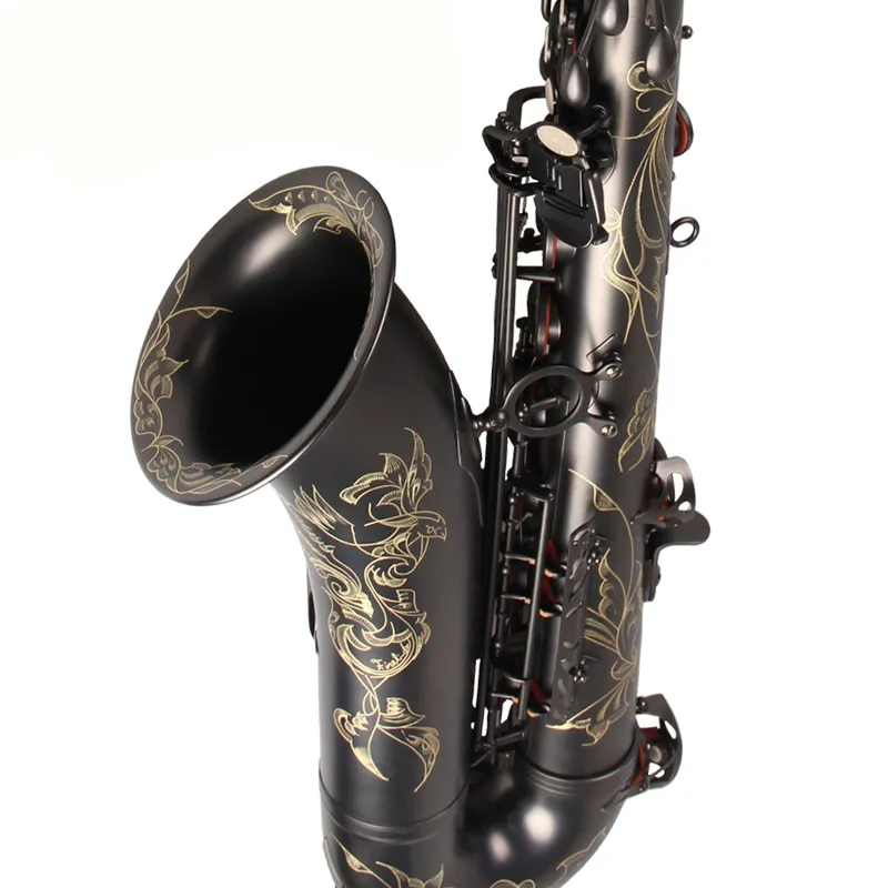 Saxofone alto niquelado preto sem marca Latão esculpido à mão Eb Tune Instrumentos musicais E Sax plano com estojo e luvas de bocal