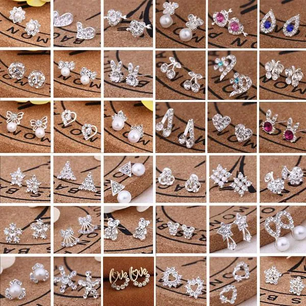 Hot Selling 45 Styles Korean Earrings Creative Super Shiny Diamond New Pearl Stud Earrings Fashion Jewelry High Quality