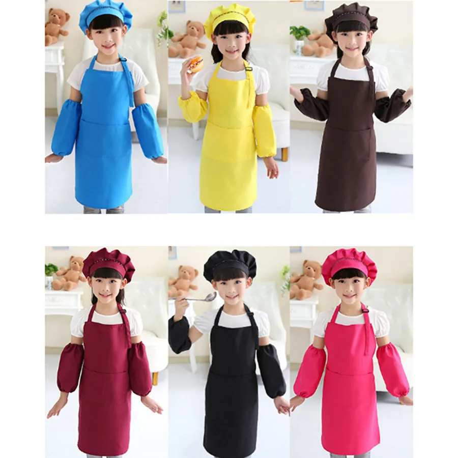 I bambini Grembiuli Tasca del mestiere Cooking cottura pittura di arte bambini Cucina Sala Bavaglino per bambini Grembiuli con il cappello e maniche per bambini Grembiuli RRA2083