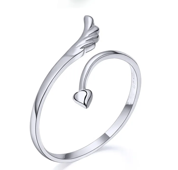 Omhxzj Pierścienie modowe Pierścienie Zespół Romantyczny anioł skrzydła pary 925 srebrne regulacje otwierające Pierścień Pierścień Lekki mały, dobrze wyglądający RG07
