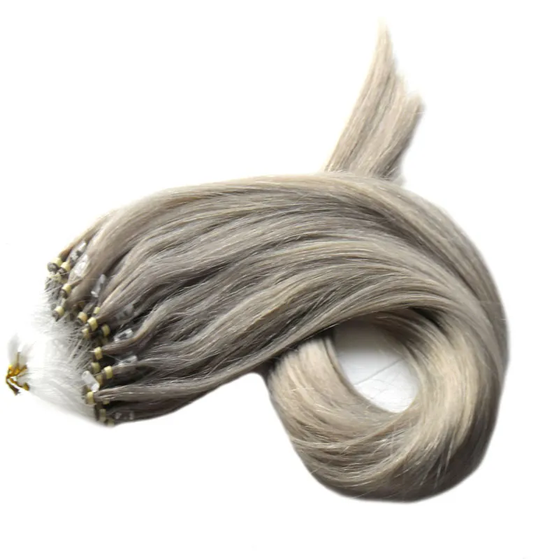 Micro Loop Ring Human Hair Extensions Micro Ring Grå Hår 100g / Pack Remy Pre Bonded Hair Extension