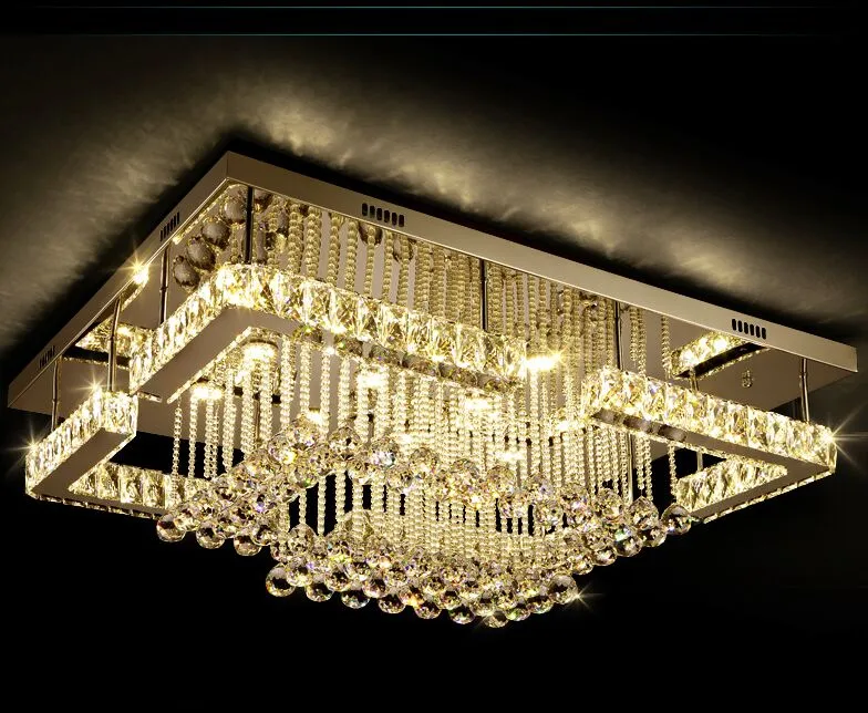 New Modern Luxury Pandant Lights Rectangular LED K9 Crystal Chandeliers Ceiling Mounted Fixutres Foyer Lamps Lights For Living Room MYY